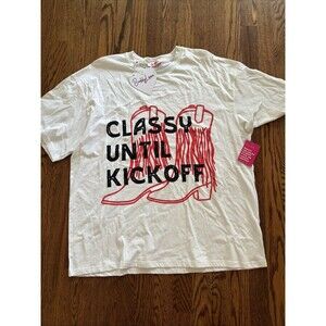 NEW Buddy Love White Graphic Game Day Tee Classy until Kickoff Small